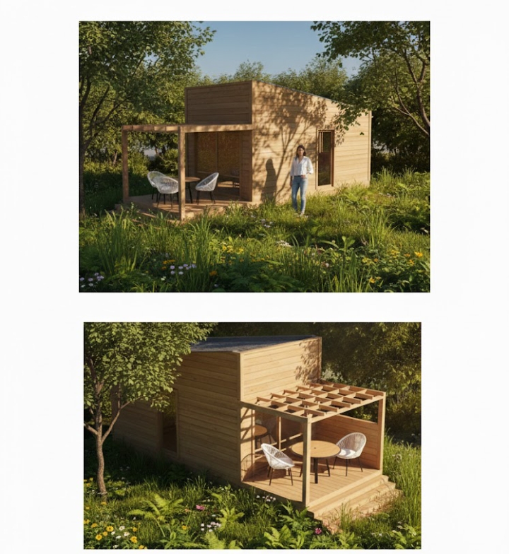 Módulo Transportable KIKUE — vistas exterior con deck